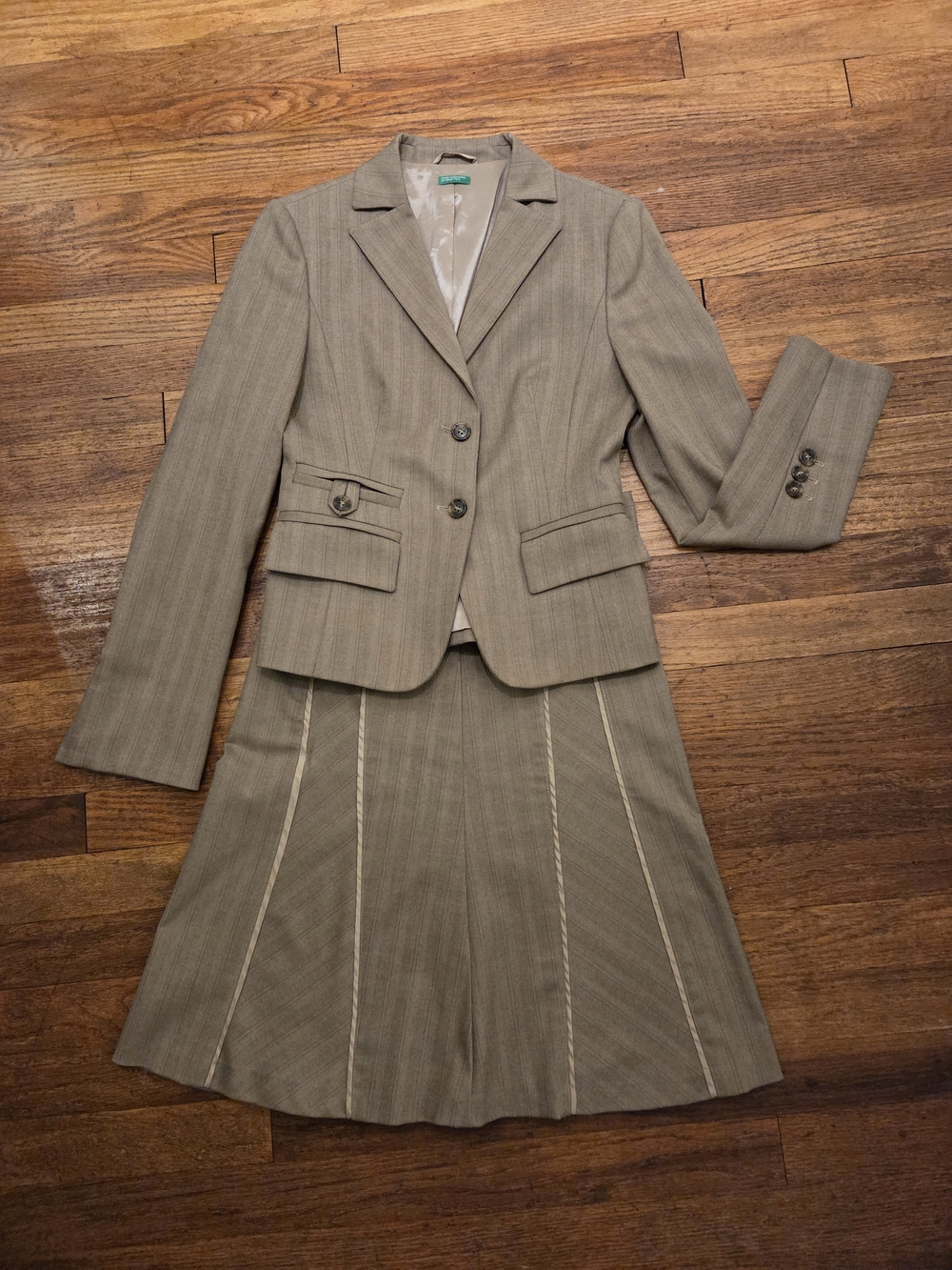 United Colors Of Benetton Womens Pinstripe Jacket and Skirt Set - Taupe/Beige